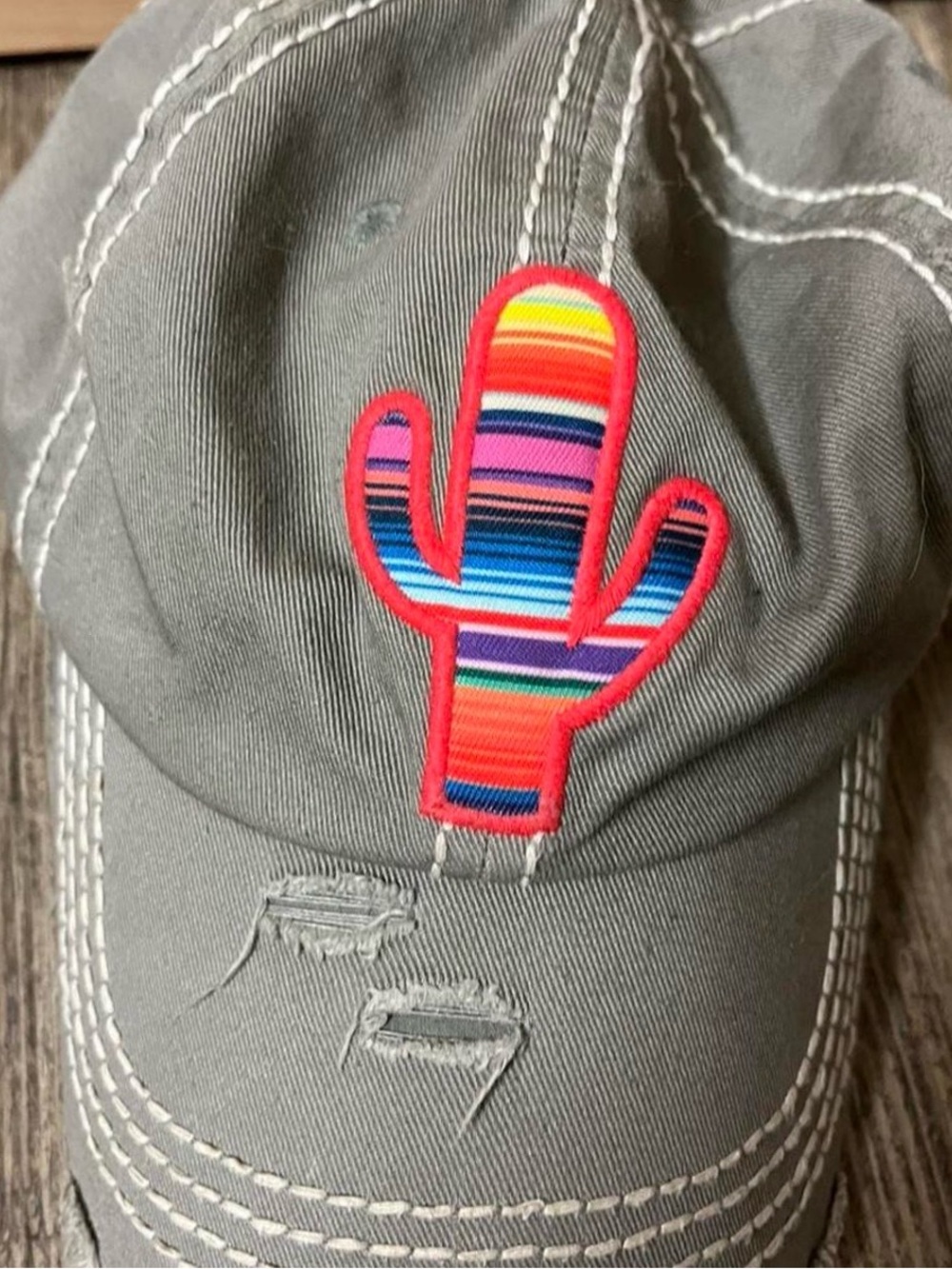 Gray Kids Cap with Colorful Serape Cactus Patch